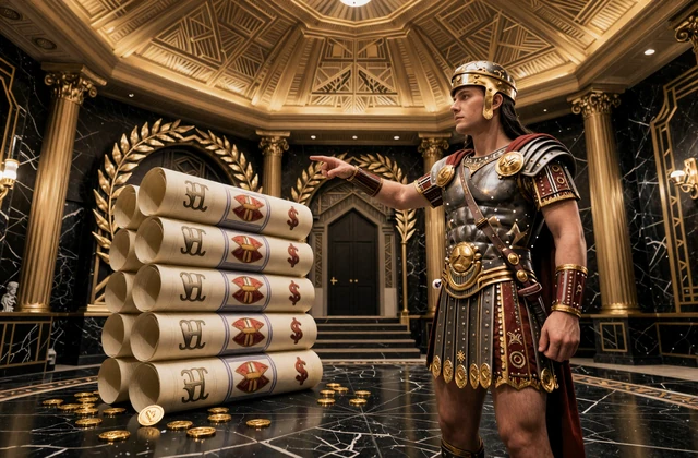 Gladiator zeigt mehrstufiges Bonuspaket mit Goldrollen und Slot-Symbolen bei Legiano
