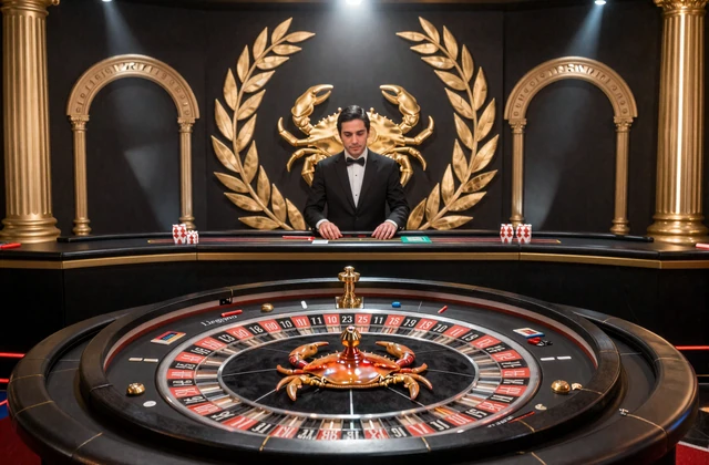 Live-Casino-Studio mit Roulette und Blackjack im schwarzen und goldenen Legiano-Stil