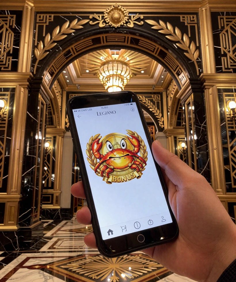 Legiano Registrierung auf dem Smartphone mit Bonus Crab und Gladiatoren-Ambiente f&uuml;r Echtgeld-Casino